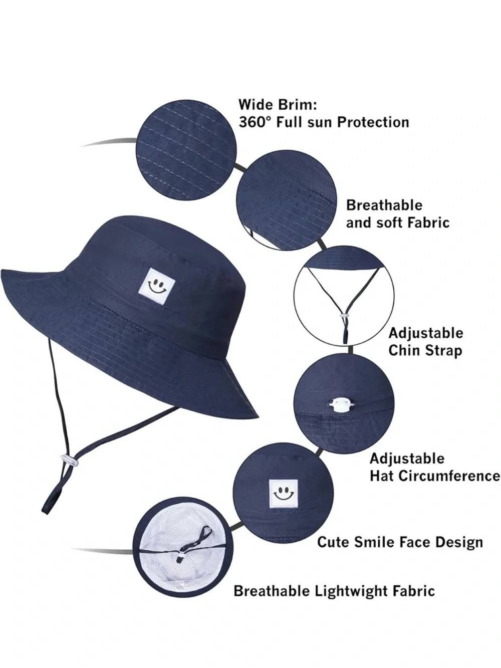 Kids Navy Bucket Hat with Smile Patch